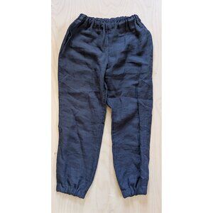 Linen Navy Blue Handmade Pants Elastic Waistband